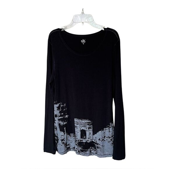 Alo Black and Gray Arc de Triomphe Graphic Long Sleeve T-Shirt Top Size XL - Picture 1 of 7